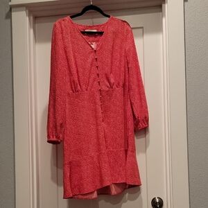 LOFT Pink and White Buttoned Sundress with Bishop Sleeves